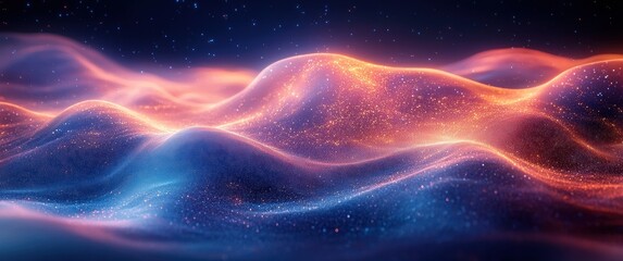 Poster - Futuristic Abstract Digital Art Design with Flowing Lines Geometric Shapes and Soft Blue Glow for Technology Background