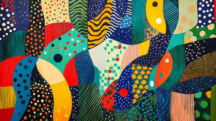 Leinwandbilder - Abstract geometric pattern with wavy lines and polka dots