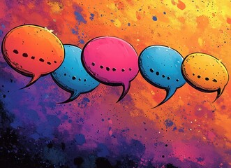 Poster - Vibrant Comic Speech Bubbles with Halftone Shadows in Pop Art Style