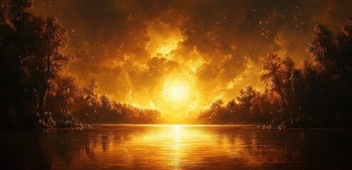 Poster - Gold Abstract Landscape Surrealist Light Effect Grunge Texture Gradient Wallpaper Illustration