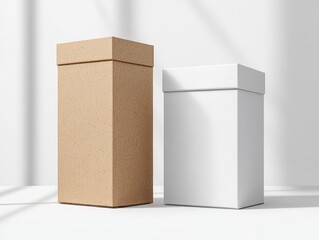 Poster - Minimalist Packaging Design with Textured Brown and Sleek White Boxes