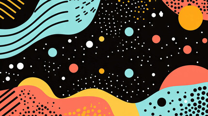 Poster - Vibrant abstract background with wavy lines, polka dots, and geometric shapes