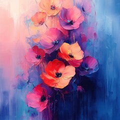 Poster - Vibrant Abstract Floral Watercolor Painting with Soft Brush Strokes in Impressionist Style