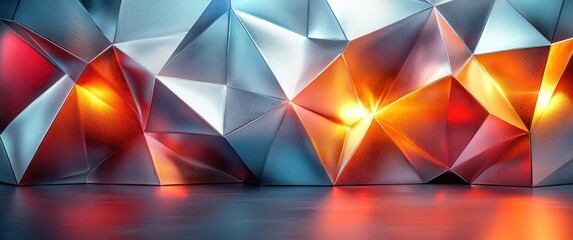Fototapete - Abstract Metallic Triangle Composition with Silver and Deep Red for Modern Technology Background
