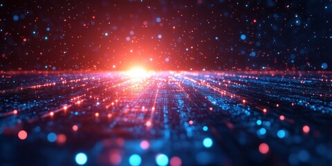 Aufkleber - Futuristic Digital Landscape with Neon Lines and Patterns in Cyberpunk Style