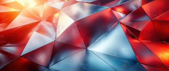Poster - Futuristic Abstract Metallic Composition with Red Gradient and Glossy Silver Accents for Modern Wallpaper Design