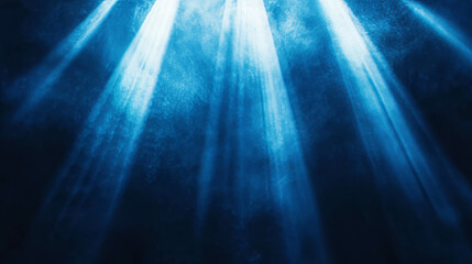 Poster - Ethereal blue light beams illuminating mystical fog background for creative design projects