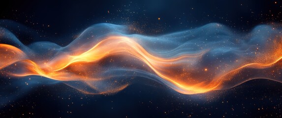 Poster - Abstract Luxury Background with Flowing Curves in Blue and Gold Gradient for Modern Graphic Design