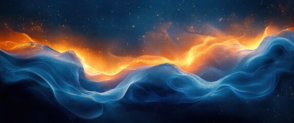 Poster - Abstract Blue Waves with Gold Highlights and Smooth Gradient for Luxury Background and Modern Design