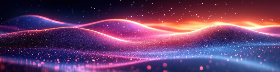 Aufkleber - Dynamic Futuristic Technology Background with Abstract Waves and Gradient Light Effects in Cyberpunk Style