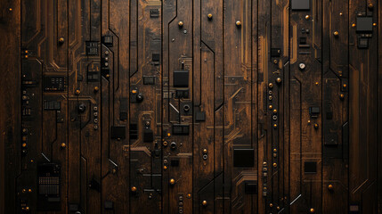 Poster - Innovative fusion of wood texture and technology circuits for modern design concepts