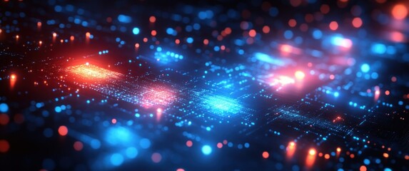 Aufkleber - Cyberpunk Abstract Digital Design with Neon Blue Lights and Geometric Shapes for Futuristic Technology Wallpaper