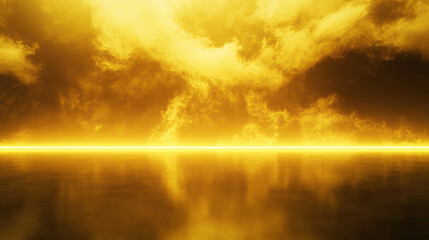 Poster - Dramatic yellow smoke reflections on metallic surface for creative designs