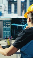 Poster - vertical video photovoltaics factory engineer uses artificial intelligence to diagnose malfunctionin