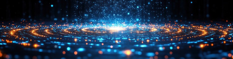 Aufkleber - Futuristic Digital Landscape Abstract Technology Design with Blue Light Beams and Geometric Shapes