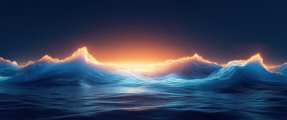 Aufkleber - Futuristic Digital Landscape with Glowing Geometric Patterns and Ethereal Lighting