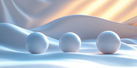 Poster - Modern Abstract Digital Art with 3D Spheres Soft Lighting Clean Lines Geometric Shapes Light Gray Blue Palette