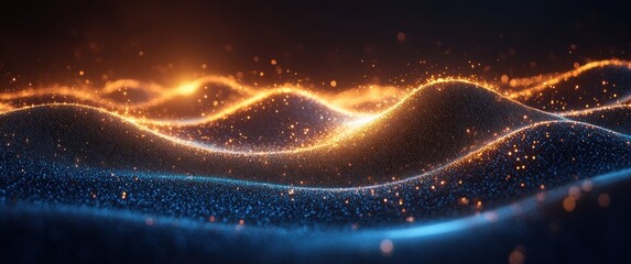Fototapete - Futuristic Digital Landscape Geometric Patterns Abstract Technology Illustration Cyber Space Network