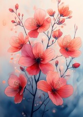 Poster - Watercolor Spring Flower Abstract Painting Soft Pastel Colors Beautiful Floral Artwork Blooming Flowers