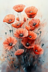 Aufkleber - Vibrant Watercolor Painting of Red Poppies with Soft Brush Strokes and Bright Spring Atmosphere