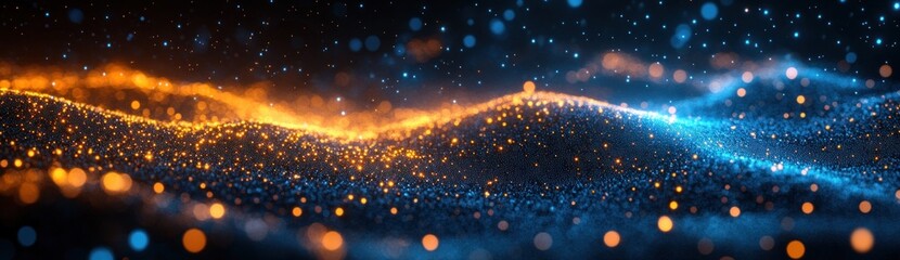 Aufkleber - Futuristic Digital Landscape Network Connection Technology Design with Geometric Shapes and Blue Glow