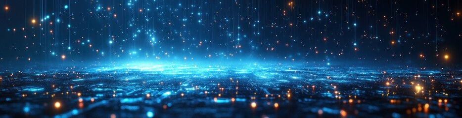 Aufkleber - Futuristic Digital Technology Abstract Background with Blue Light and Geometric Patterns