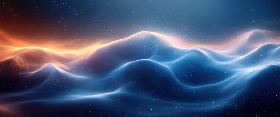 Poster - Futuristic Abstract Blue Wave Flow Design with Light Effects and Smooth Curves for Modern Wallpaper and Graphic Background
