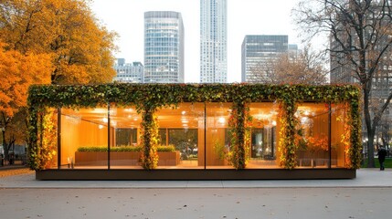 Poster - Energy efficient building with glass facade and tree in the background showcasing modern architecture design