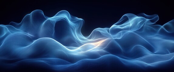 Aufkleber - Abstract Waves Digital Art Inspired Tranquility Flowing Lines Soft Light Ethereal Glow Technology Background