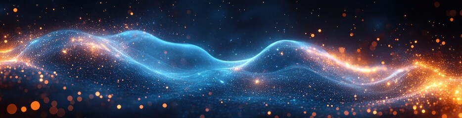 Aufkleber - Futuristic Abstract Digital Art Glowing Blue Waves Circles Neon Lighting Tech Cyberspace Design