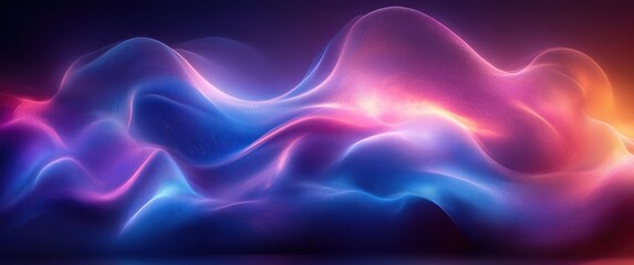 Aufkleber - Abstract Wave Line Illustration with Particle Dots and Motion Pattern in Vibrant Blue and Purple Background