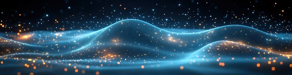 Aufkleber - Abstract Digital Background with Flowing Curves and Dots in Soft Blue and Teal Gradients