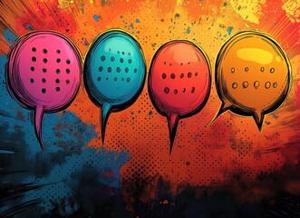 Poster - Colorful Comic Bubbles with Halftone Shadows in Pop Art Style Illustration