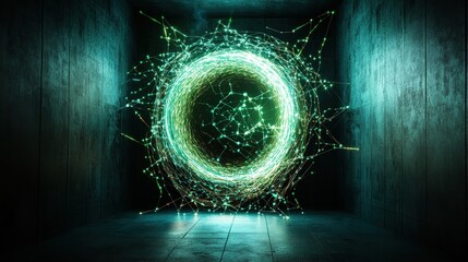 Poster - Tunnel with light painting of a circle for fuel reprocessing in nuclear power technology reactor