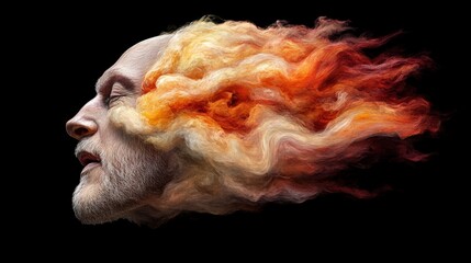 Poster - Man with beard and colorful hair representing generative ai and collective mind concept art in high fidelity