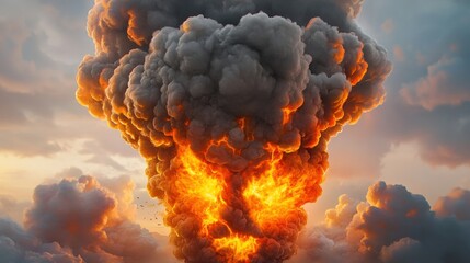 Poster - Large explosion of smoke and steam rising from a dark cloud in a conceptual art representation