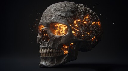 Poster - Skull with a burning head and generative ai concept art of collective mind visual representation