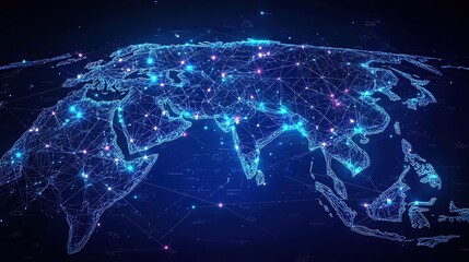 Poster - Asia Digital map, concept of global network and connectivity, data transfer and cyber technology, business exchange, information and telecommunication , 8k Photo
