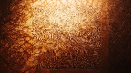 Poster - Intricate Geometric Pattern Carved in Wood with Warm Tones and Soft Shadows for Decorative Design Inspiration