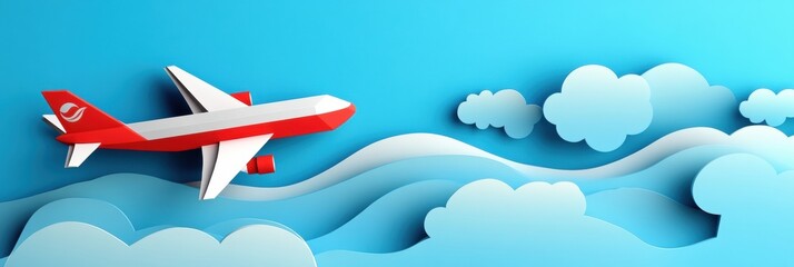 Aufkleber - Leadership concept depicted with a digital paper craft style airplane soaring through a vibrant blue sky. Generative AI