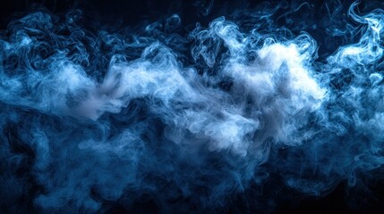 Poster - Abstract Blue Smoke Clouds on Black Background