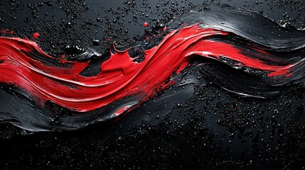 Poster - Abstract Red and Black Paint Swirls on Dark Surface