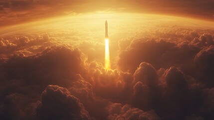 Wall Mural - rocket launch, sunrise cloudscape