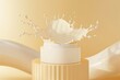 © bayangan - Flawless Picture of Cream Product Podium Mockup with Dynamic Milk Splash on Gold Background