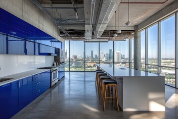 Poster - Modern office kitchen with city view (1)