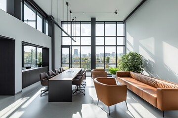 Poster - Modern office space with meeting room, city view