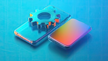 Poster - Modern phones, gear, and technology; futuristic design