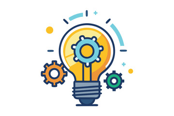 Poster - Innovative light bulb design with gears and dots representing ideas and technology integration