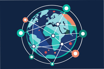 Poster - Visual representation of global connectivity through technology highlighting diverse continents and interlinked networks