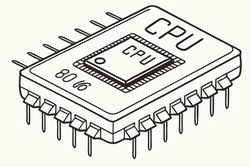 Poster - detailed illustration of a vintage cpu chip with labeled components showcasing its structure and pin